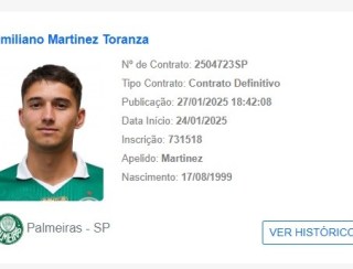 Emiliano Martínez é registrado pelo Palmeiras e depende de inscrição no Paulista para estrear