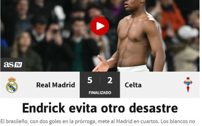 "Endrick resolve": jornais da Espanha destacam brasileiro em vitória do Real Madrid