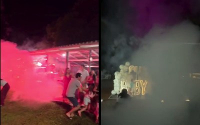 Fogos de chá revelação explodem em direção ao público em RO e vídeo do susto viraliza: 'Sofia chegou chegando'